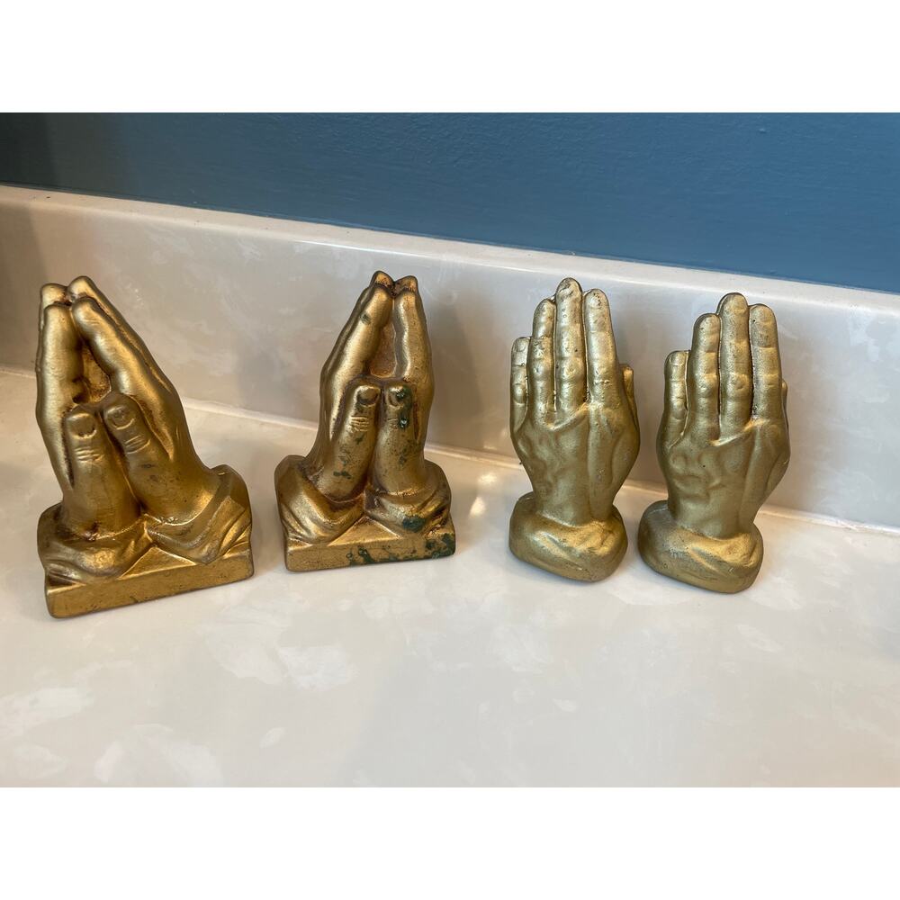 2 Sets Vintage Gold Praying Hands Holy Bible Religious Salt and Pepper Shakers